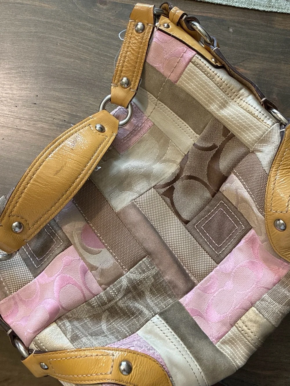 Coach Patchwork Shoulder Bag in Pink and Tan